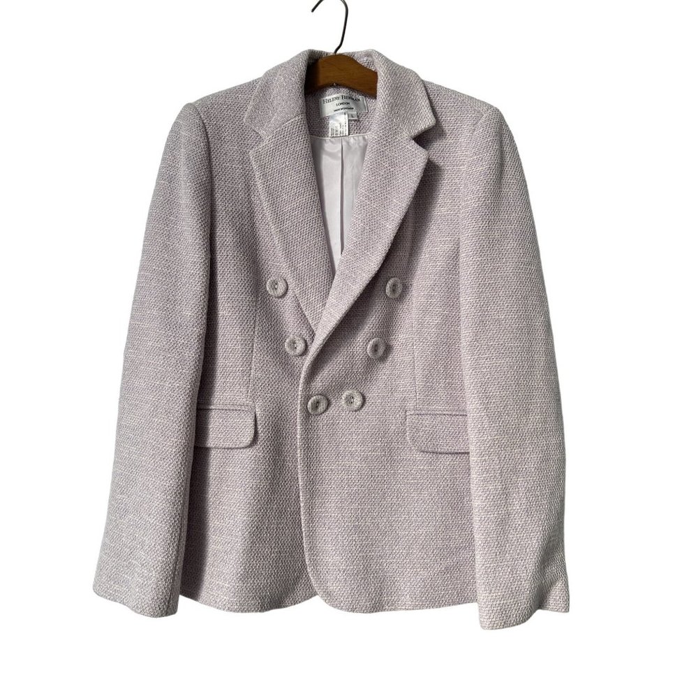 Helene Berman London Blazer Women L Lavender Purple Boucle Tweed Double Breasted